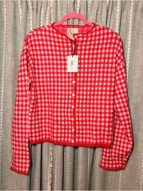 NWT Red Gingham Button-Up Cardigan